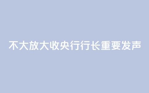 “不大放大收” 央行行长重要发声 第1张