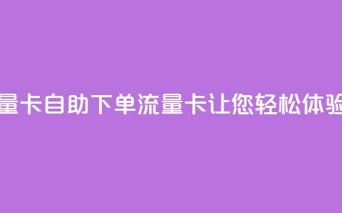 卡盟自助下单流量卡 - 自助下单流量卡，让您轻松体验卡盟服务~ 第1张