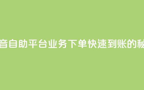 抖音自助平台业务下单快速到账的秘密 第1张