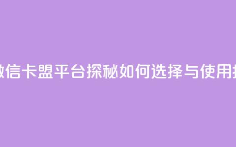 微信卡盟 - 微信卡盟平台探秘：如何选择与使用指南~ 第1张