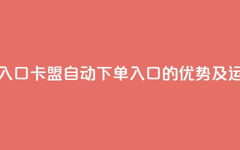 卡盟自动下单入口 - 卡盟自动下单入口的优势及运作原理~ 第1张