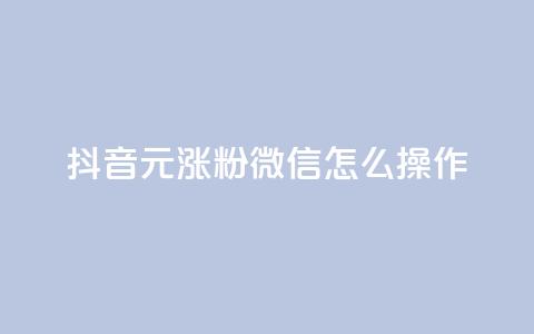 抖音1元涨粉1000，微信怎么操作？ 第1张