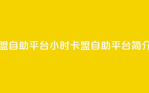 24小时卡盟自助平台(24小时卡盟自助平台简介) 第1张